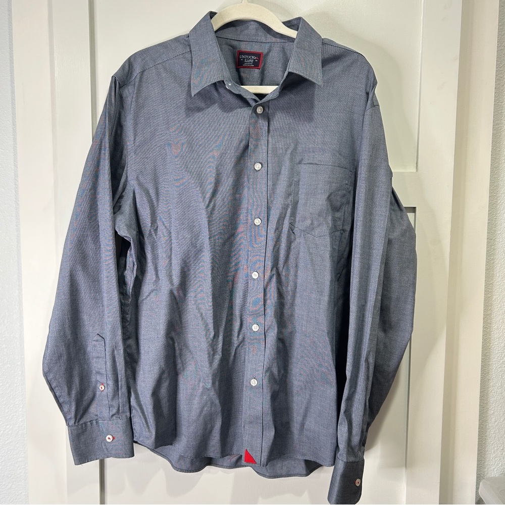UNTUCKit Shirt Mens XL Blue Gray Button Up Pio Cesare Long Sleeve Cotton Coastal